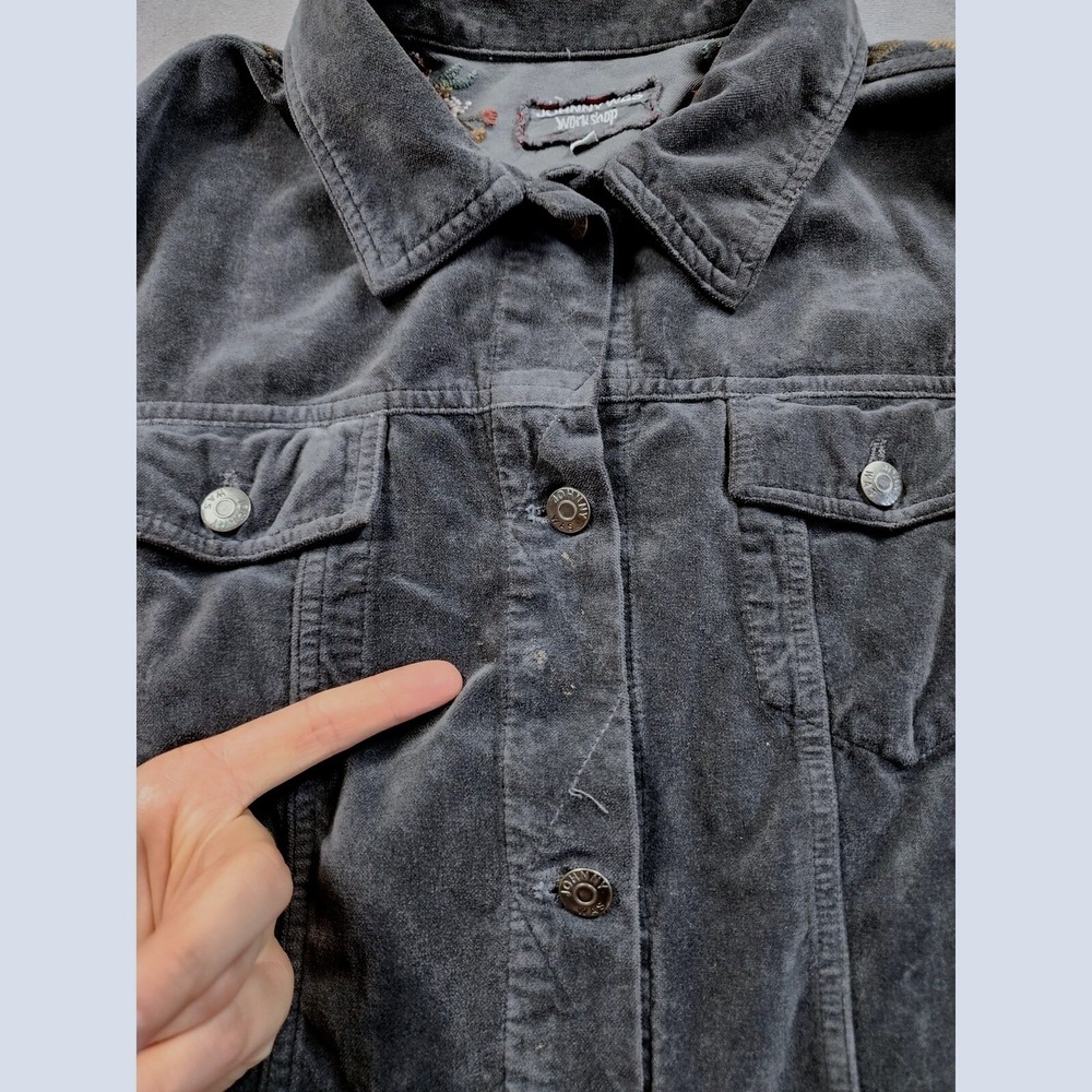 Johnny Was Workshop Corduroy Floral Embroidered Trucker Jacket Womens L Gray - Picture 14 of 14